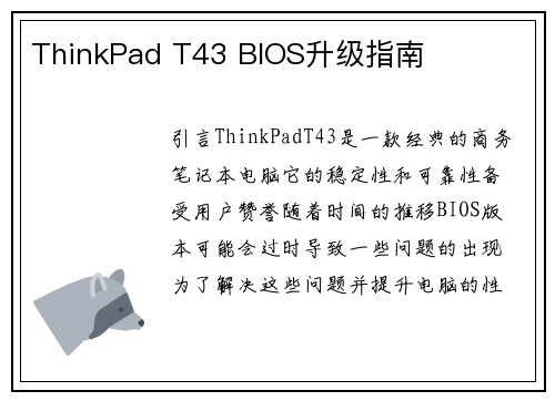 ThinkPad T43 BIOS升级指南